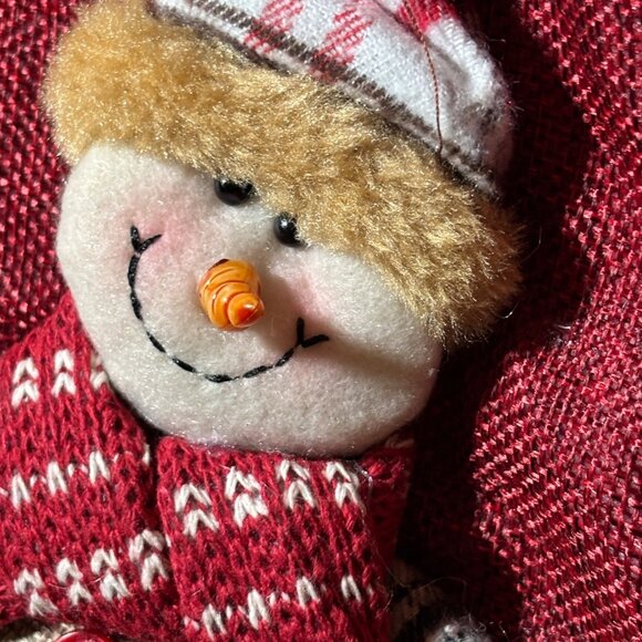 Red Christmas Stocking 17" With Snowman Applique & Plaid Cuff Festive Holiday De - Picture 6 of 6